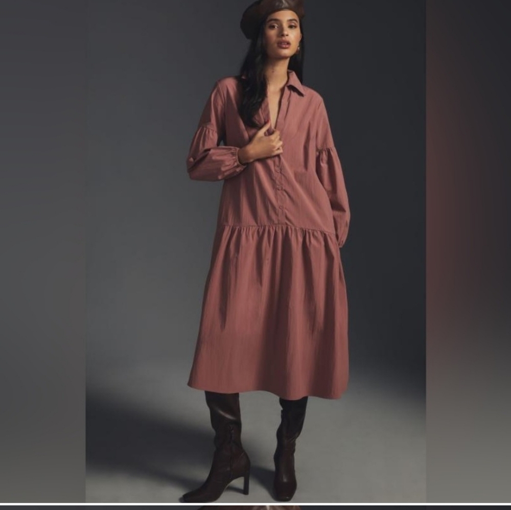NWT Anthropologie Button-front Taffeta Dress Size M